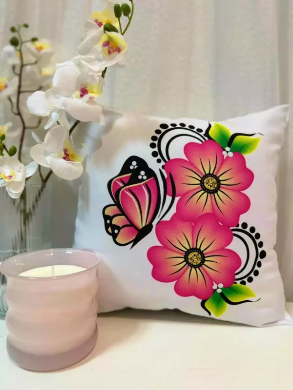 Almofada Flores Rosas Borboleta