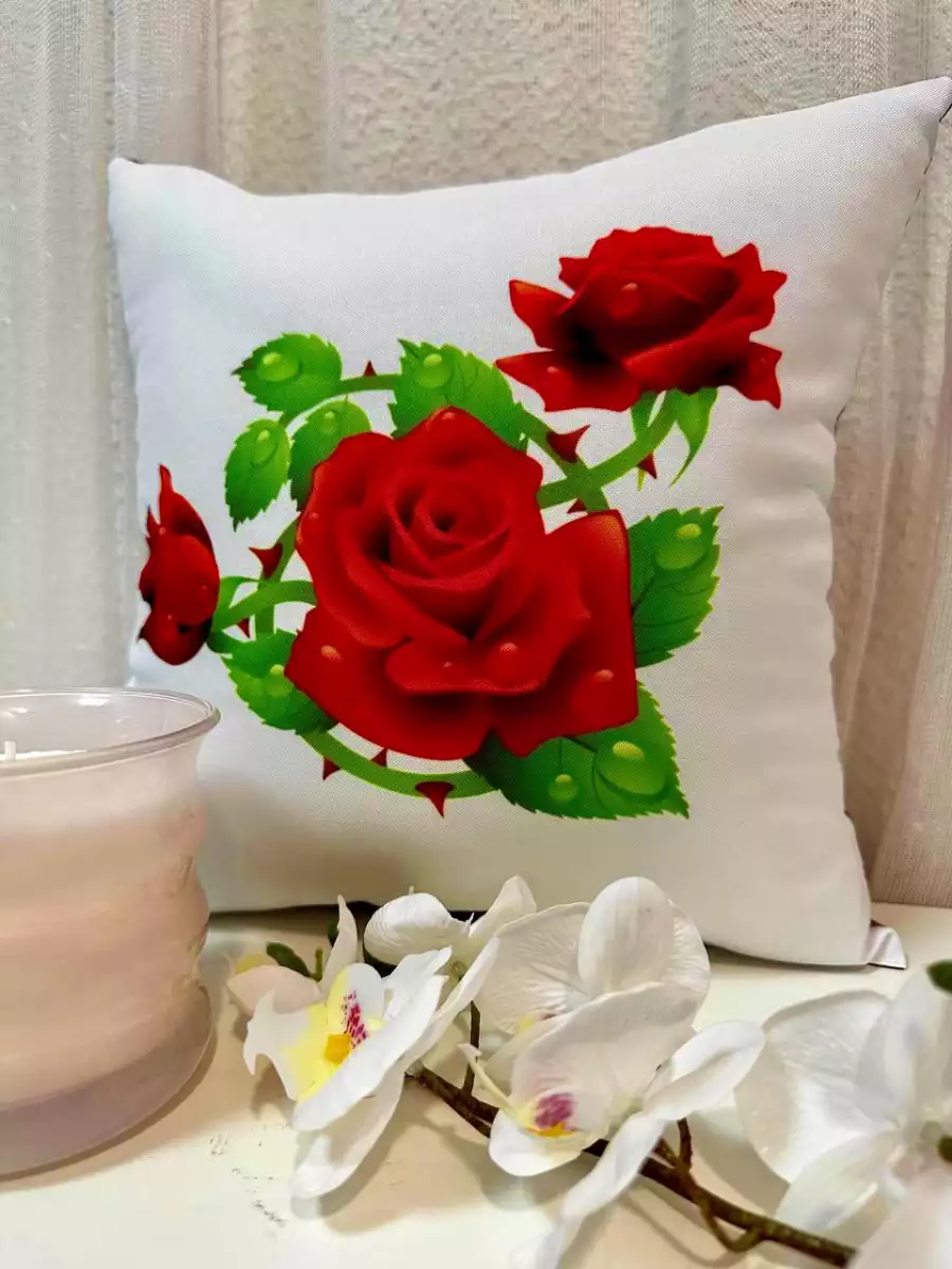 Almofada Flores Rosas Vermelhas