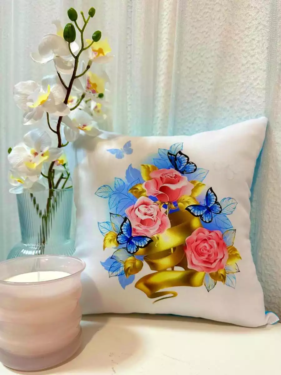 Almofada Flores Rosas Folhas Douradas