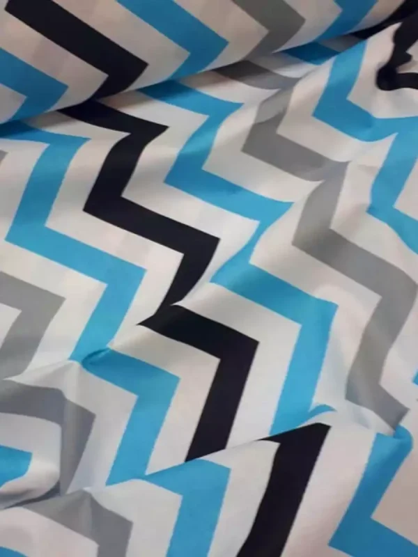 Tecido ZigZag Preto Azul Cinzento