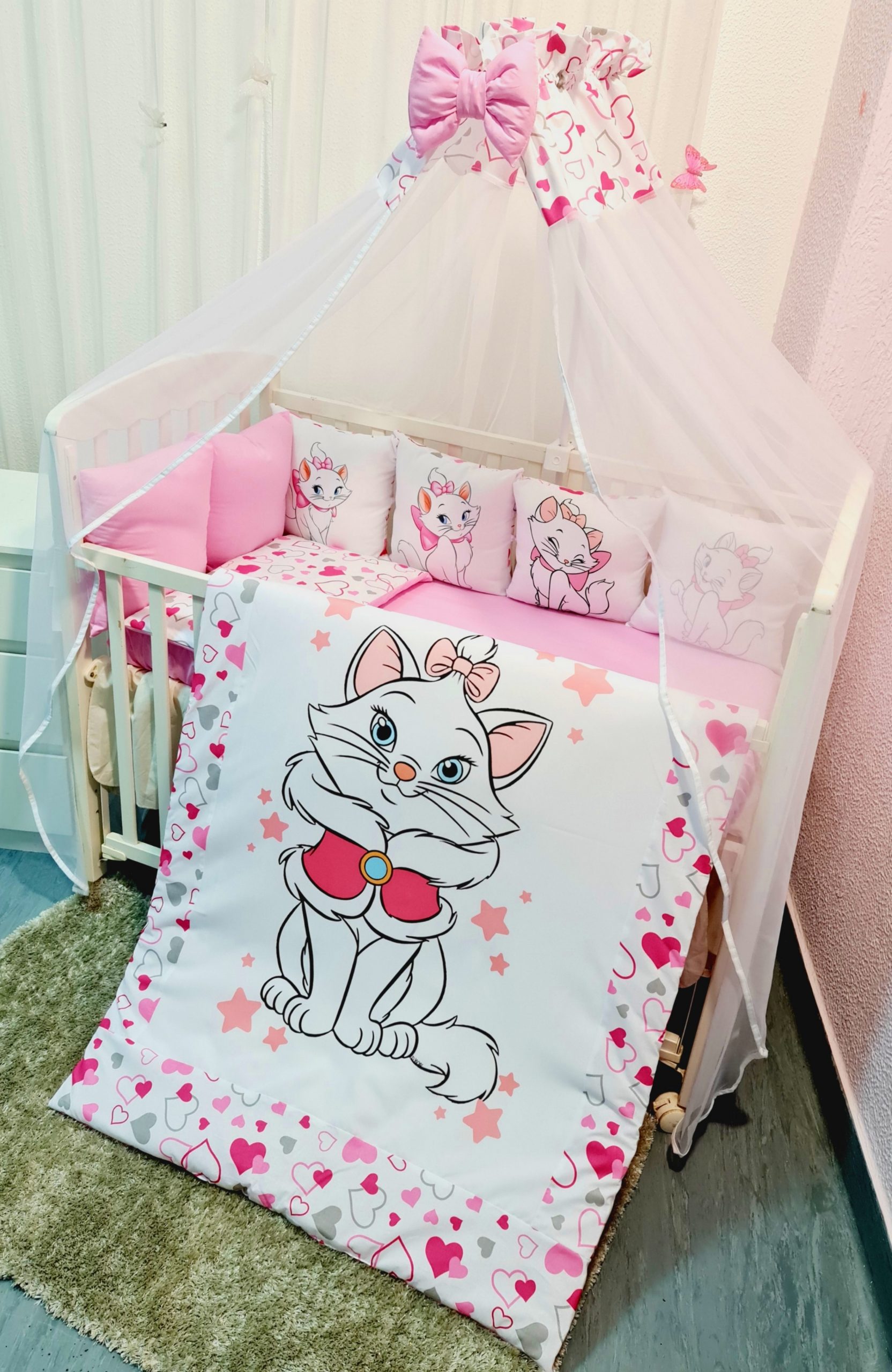 Conjunto 8 peças «Gata Marie Corações rosas»