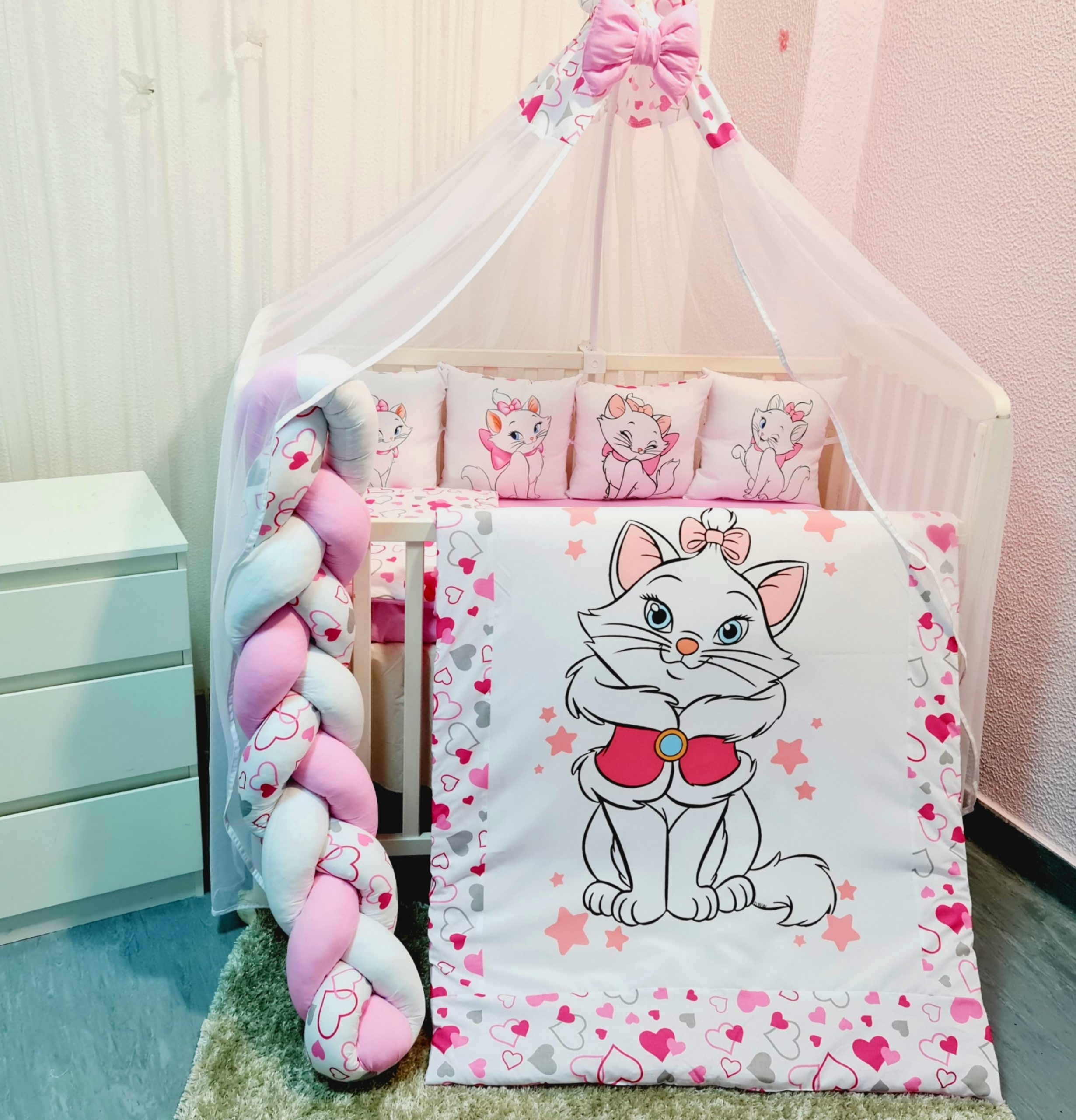 Conjunto 8 peças «Gata Marie Corações rosas»