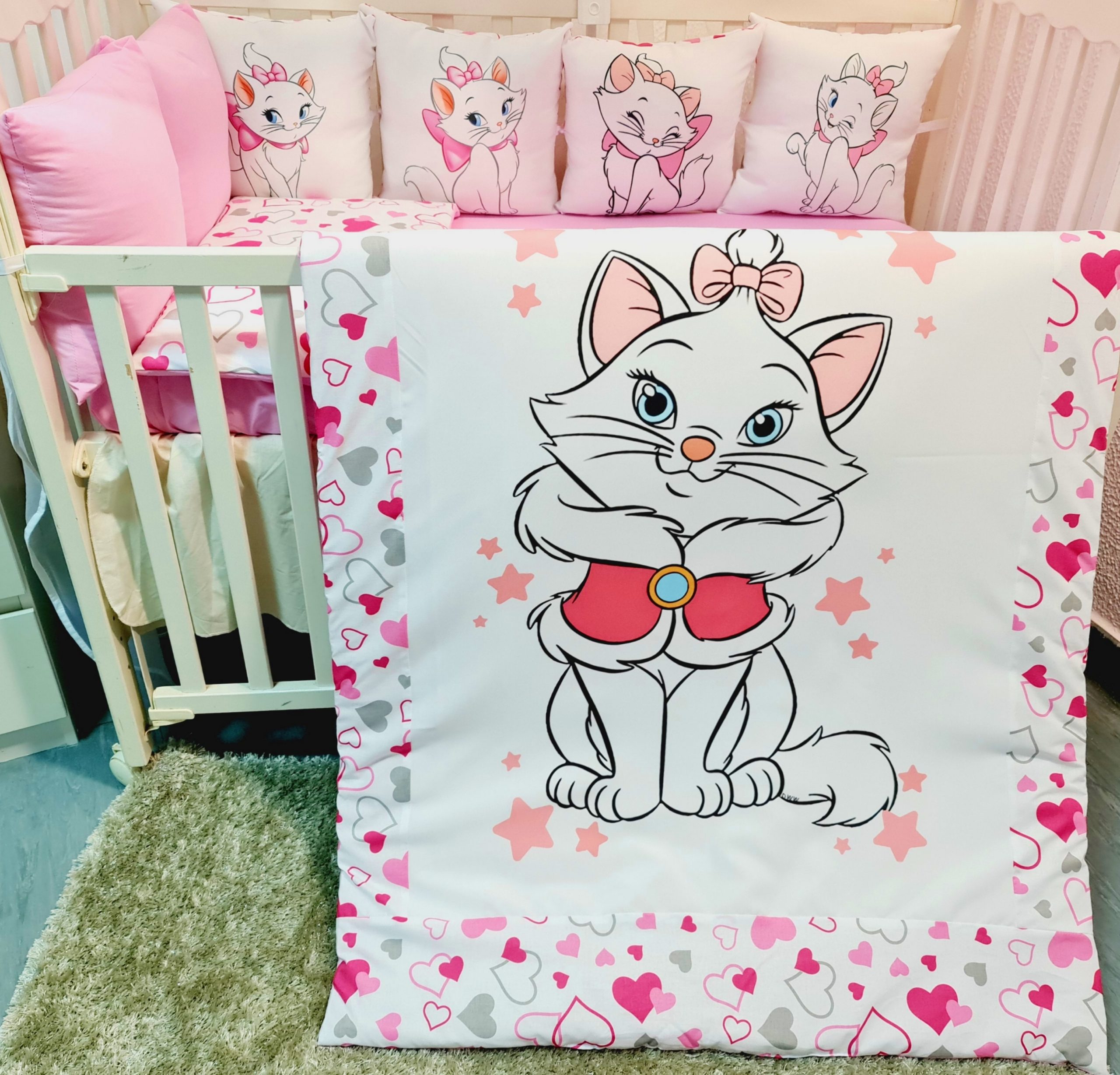 Conjunto 8 peças «Gata Marie Corações rosas»