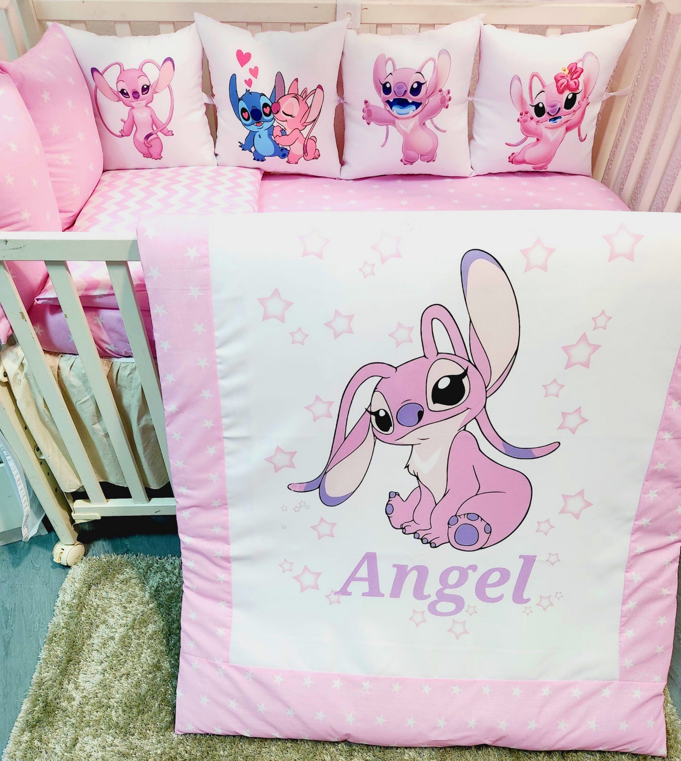 Conjunto 8 peças «Angel estrelas rosas»