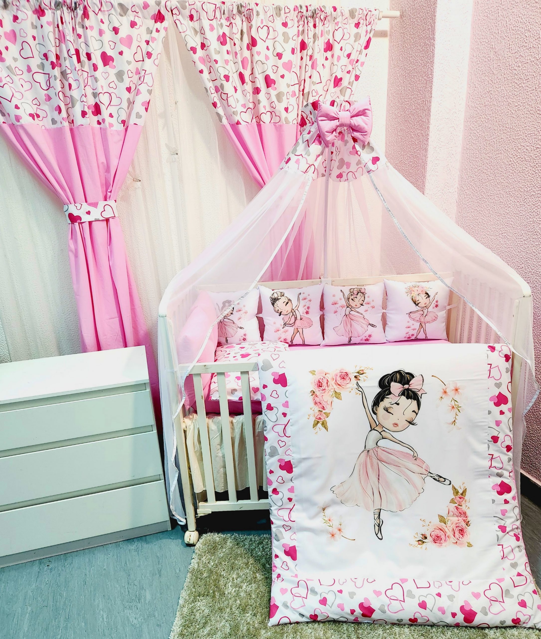 Conjunto 8 peças «Bailarina com Corações rosas»