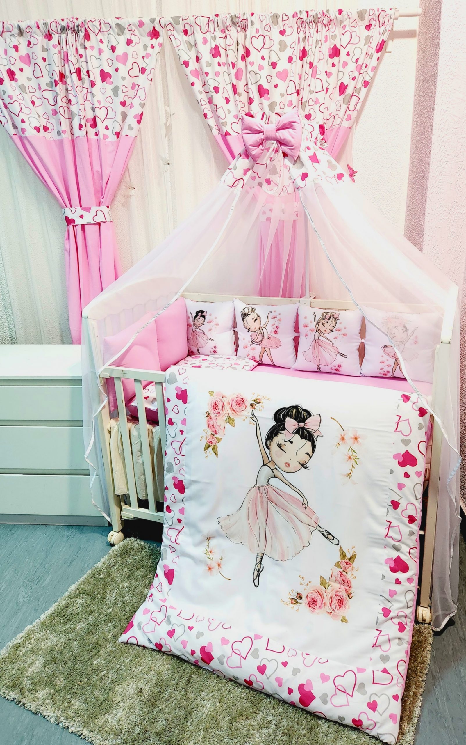 Conjunto 8 peças «Bailarina com Corações rosas»