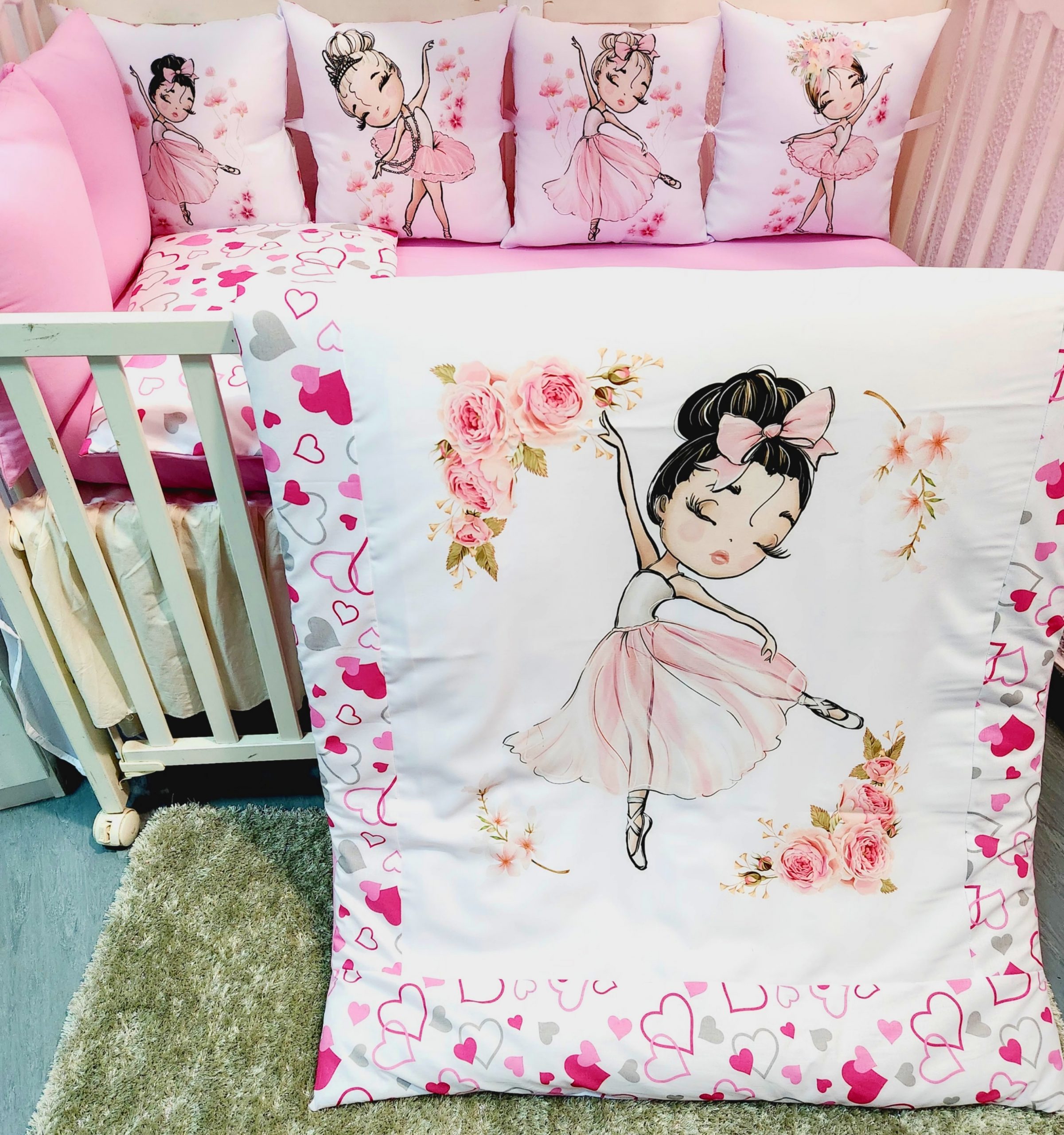 Conjunto 8 peças «Bailarina com Corações rosas»