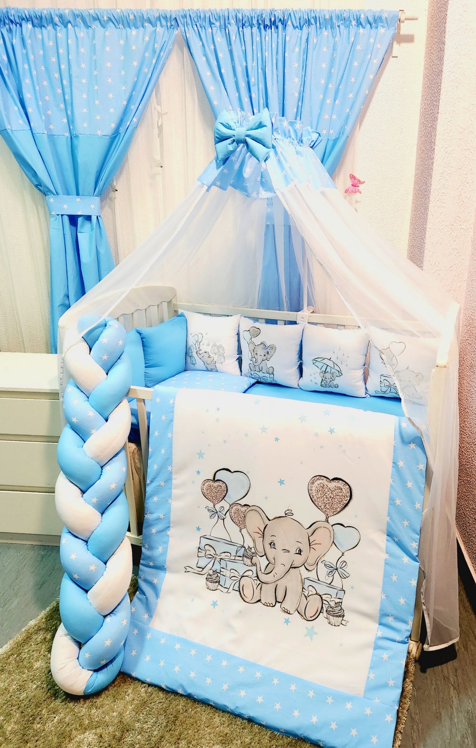 Conjunto 8 peças «Elefante estrelas azuis»