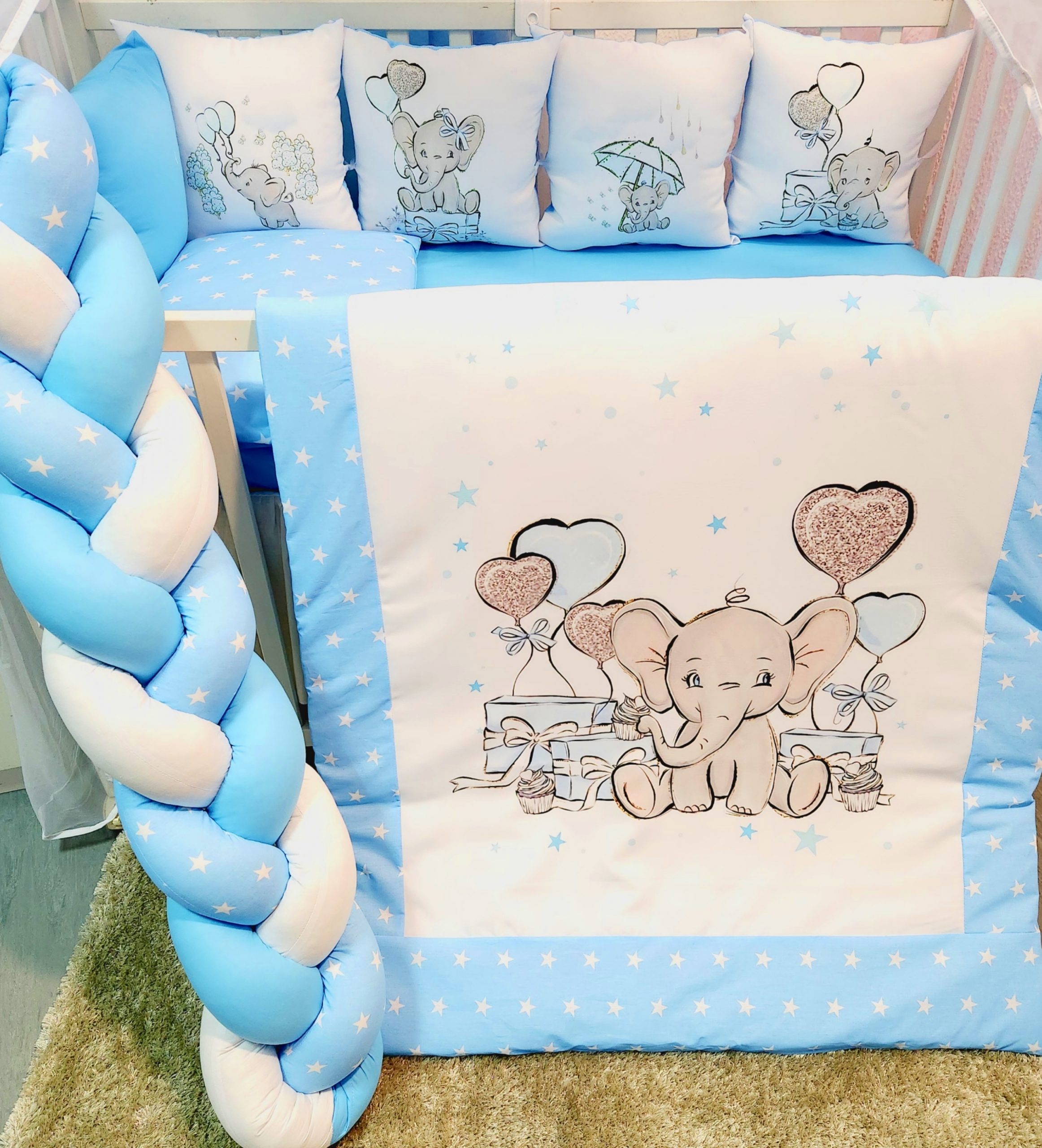 Conjunto 8 peças «Elefante estrelas azuis»