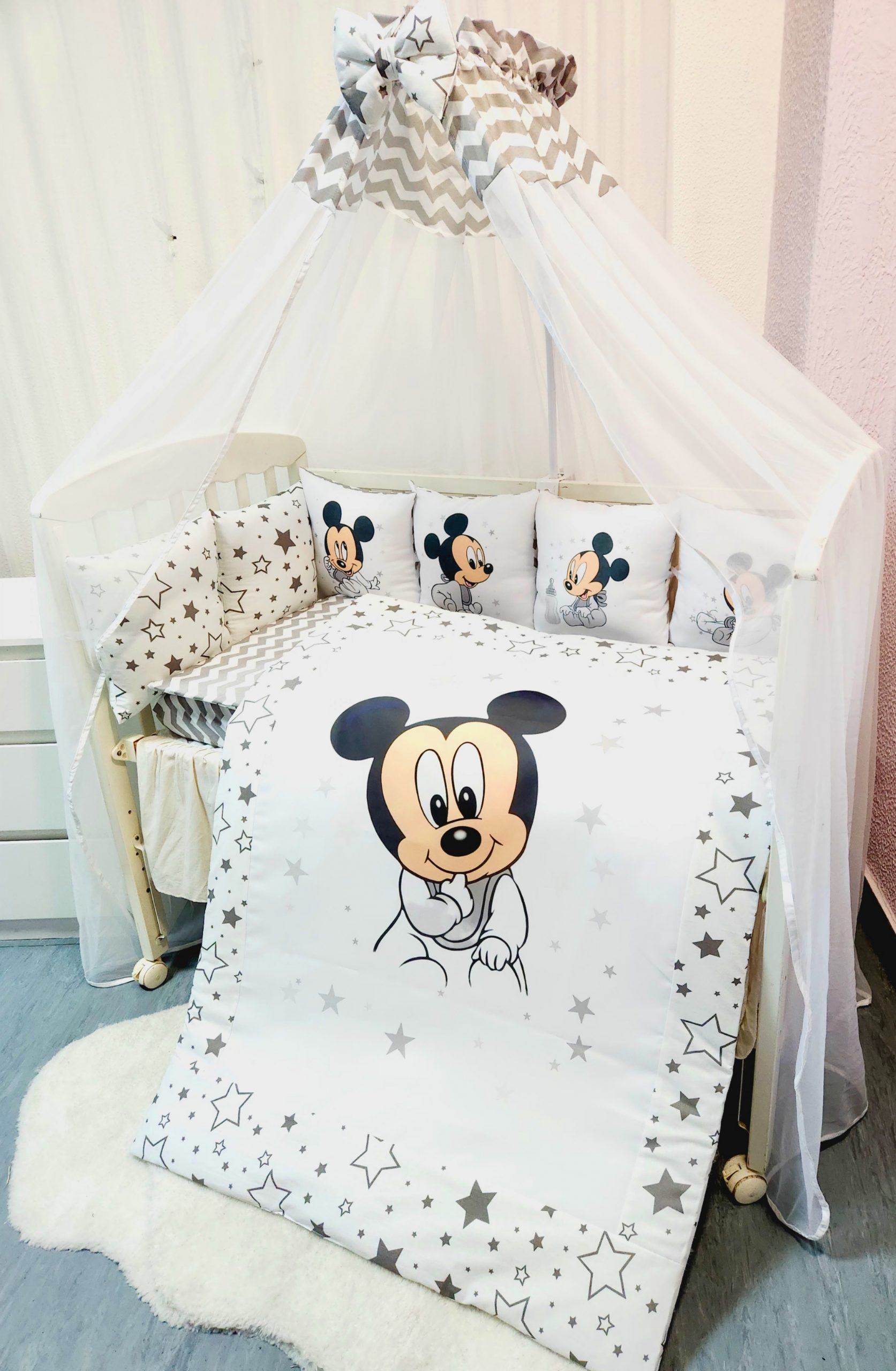 Conjunto 8 peças «Mickey com zig zag cinzento»