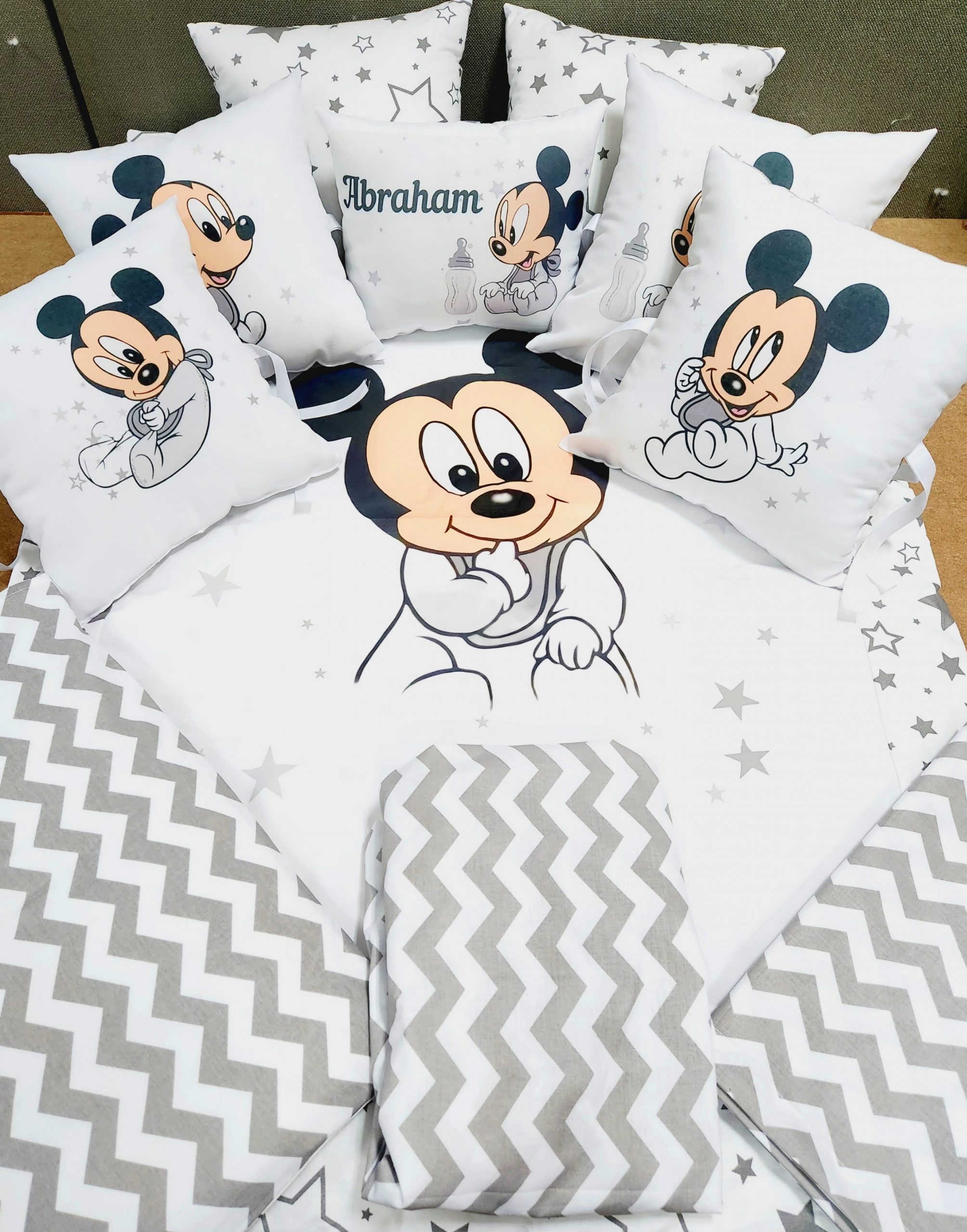 Conjunto 8 peças «Mickey com zig zag cinzento»