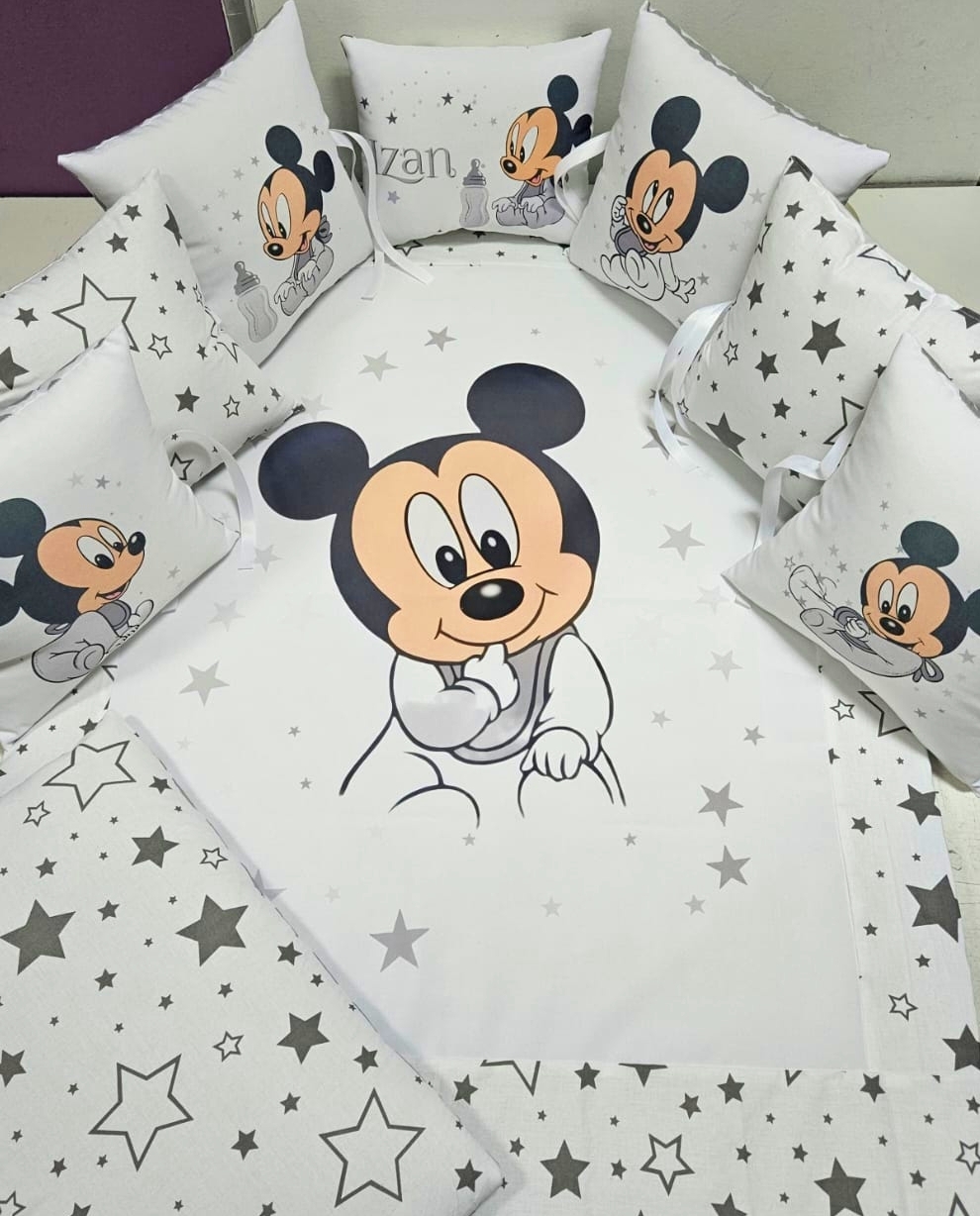 Conjunto 8 peças «Mickey com zig zag cinzento»