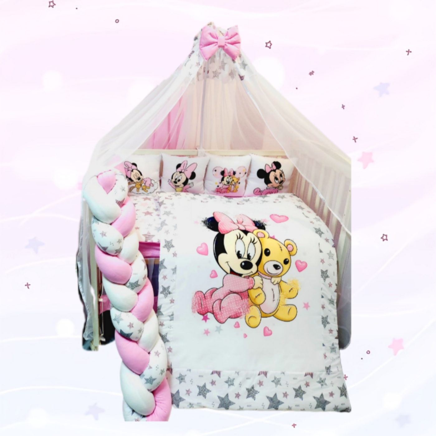 Conjunto 8 peças «Minnie com estrelas rosas»