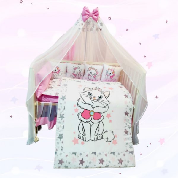 Conjunto 8 peças «Gata Marie com estrelas rosas»