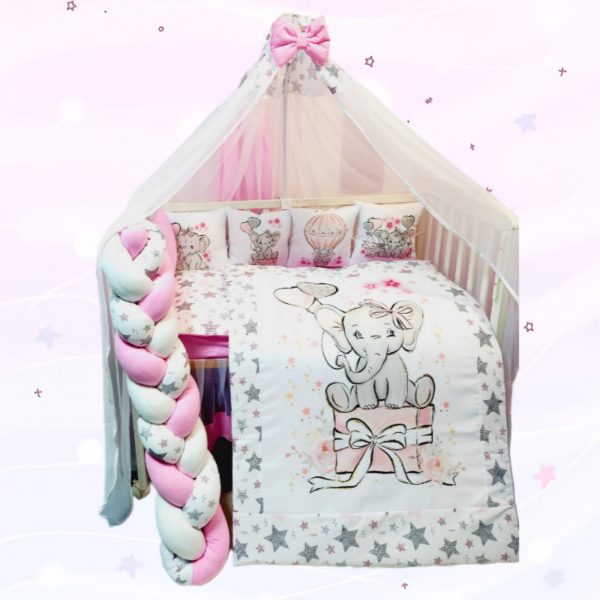 Conjunto 8 peças «Elefante estrelas rosas»