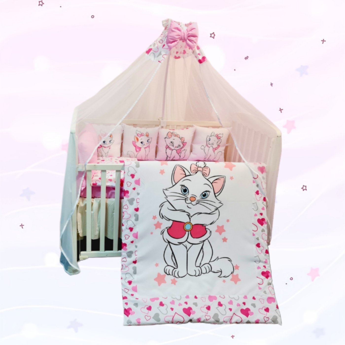 Conjunto 8 peças «Gata Marie Corações rosas»