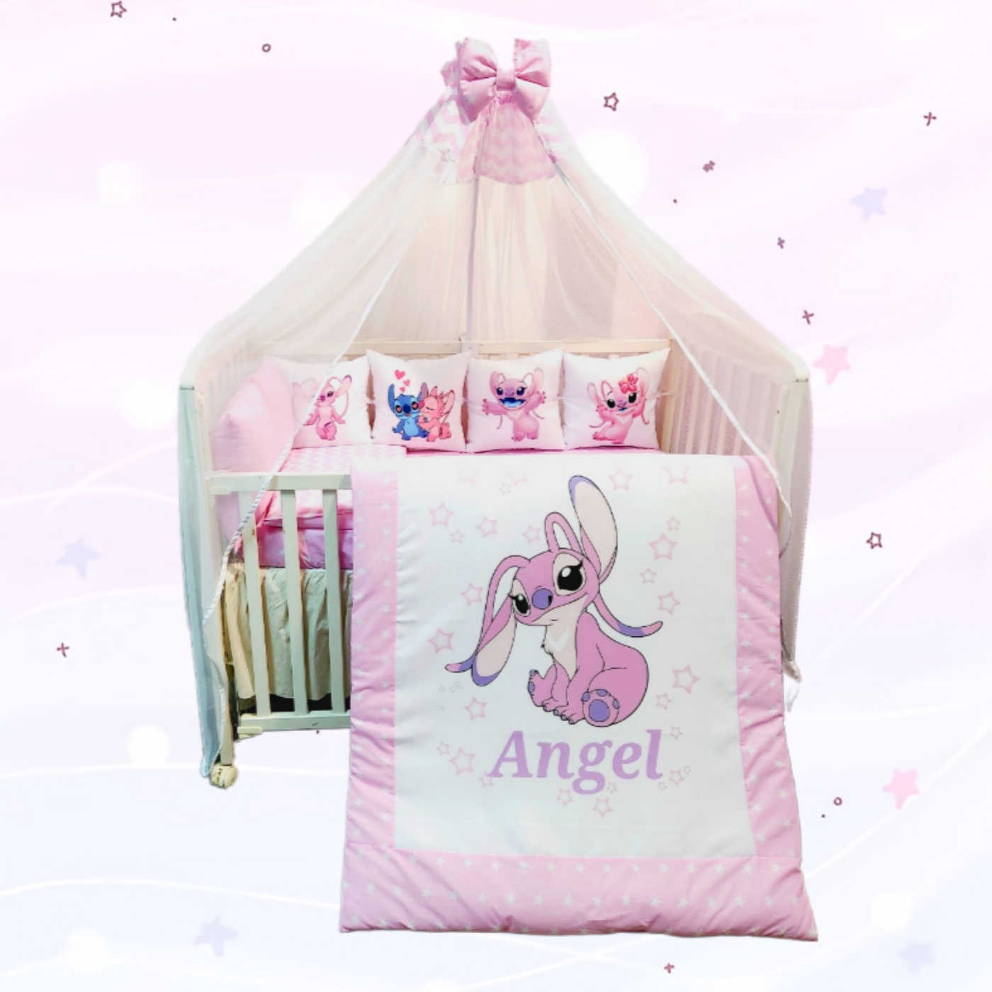 Conjunto 8 peças «Angel estrelas rosas»