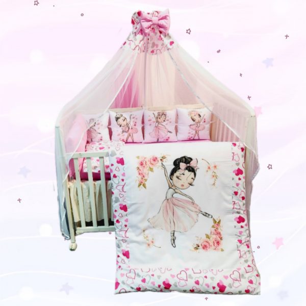 Conjunto 8 peças «Bailarina com Corações rosas»