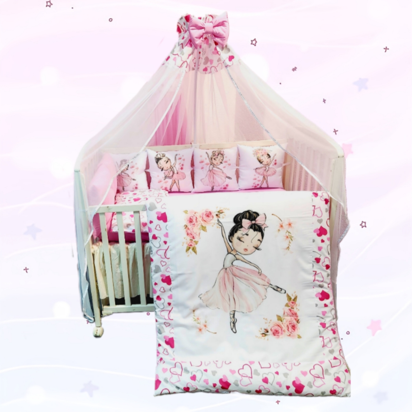 Conjunto 8 peças «Bailarina com Corações rosas»