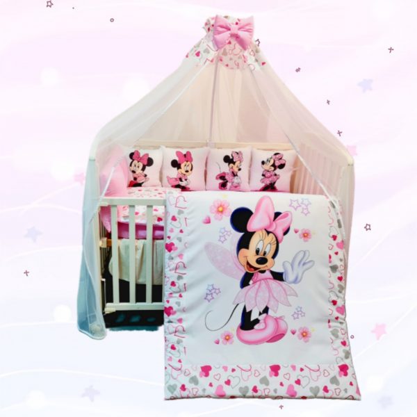 Conjunto 8 peças «Minnie com Corações rosas e cinzentas»