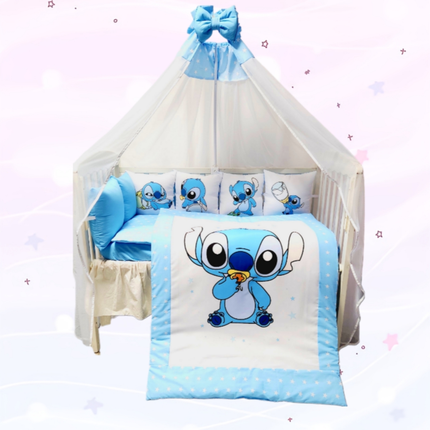 Conjunto 8 peças «Stitch bebe azul com estrelas»