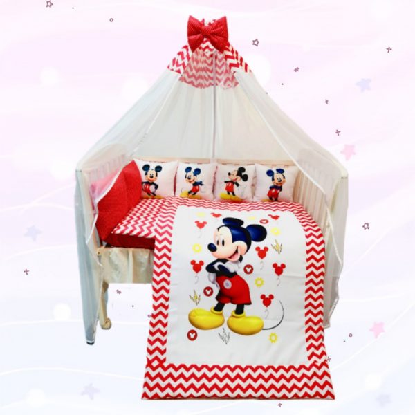 Conjunto 8 peças «Mickey com zig zag vermelho»