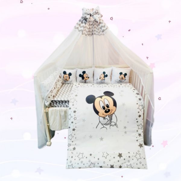 Conjunto 8 peças «Mickey com zig zag cinzento»