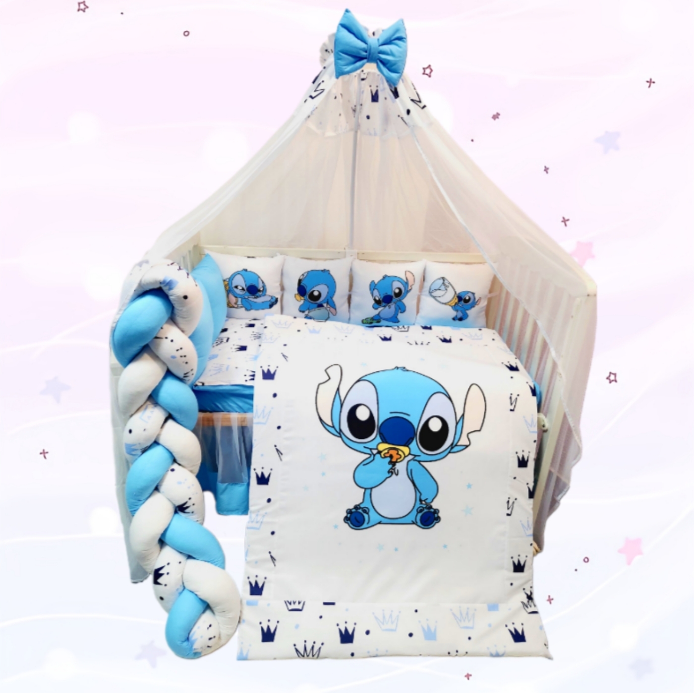 Conjunto 8 peças «Stitch bebe Coroas azuis»