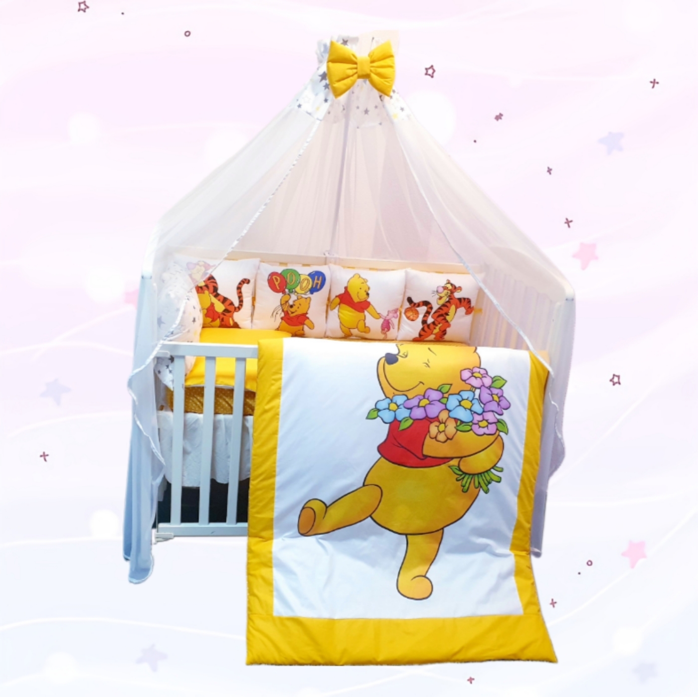 Conjunto 8 peças «Winnie amarelo com flores»