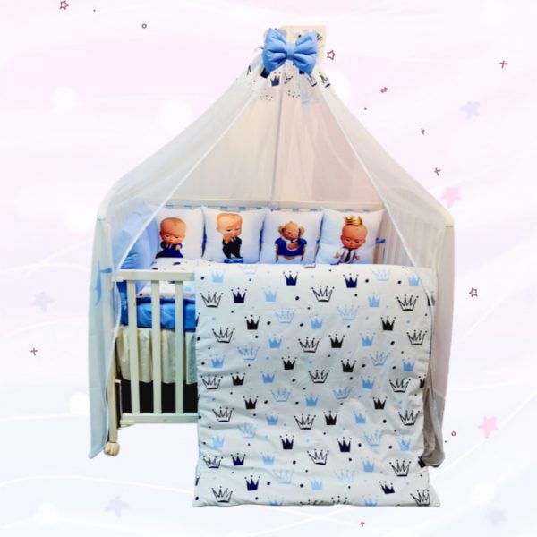 Conjunto 8 peças  «Baby Boss Azul coroas»