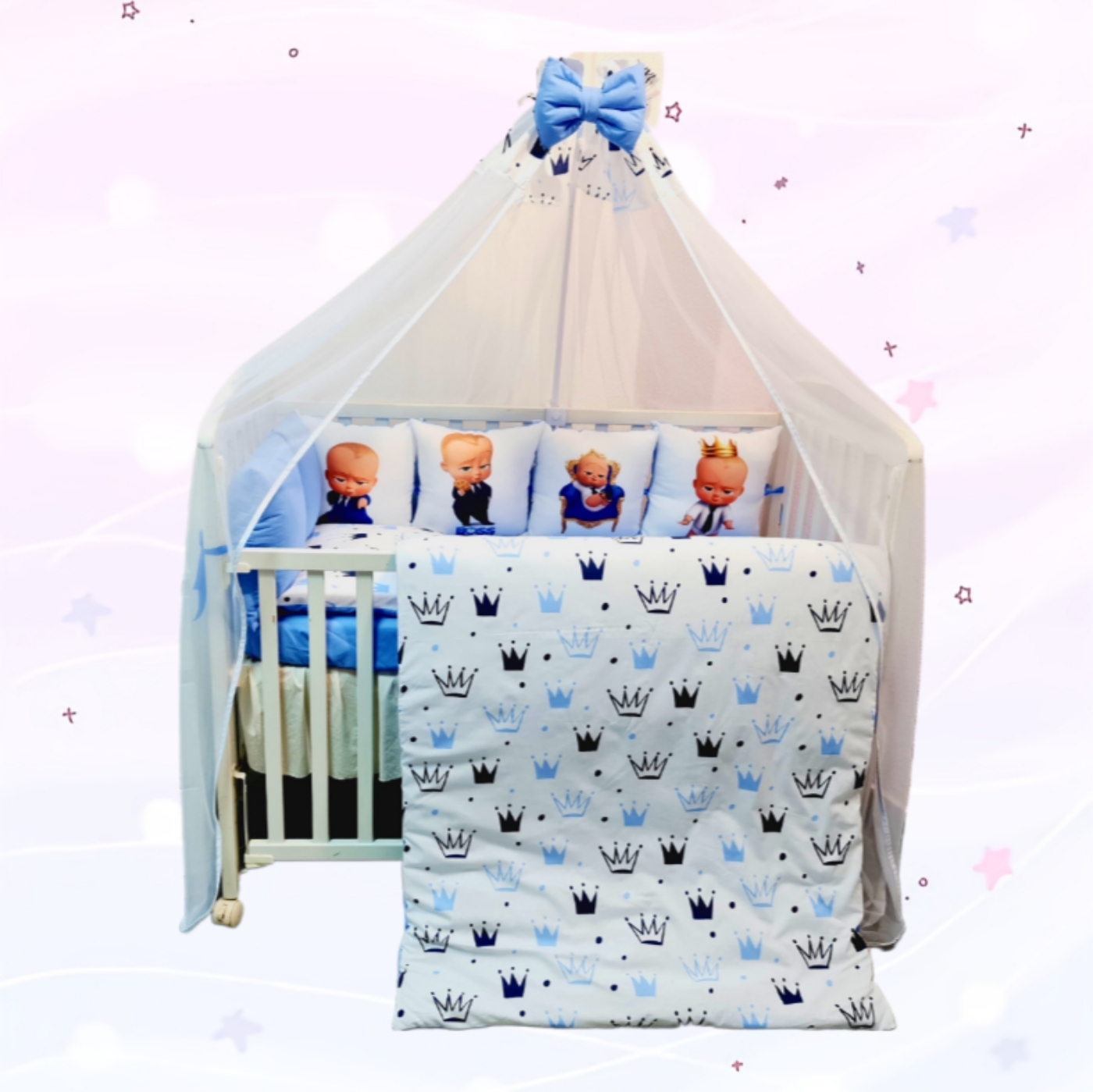 Conjunto 8 peças «Baby Boss Azul coroas»