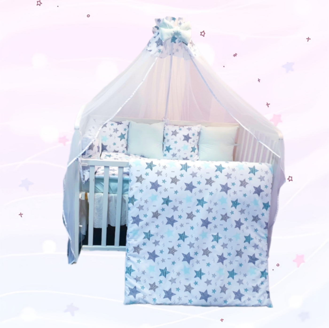 Conjunto 8 peças «Verde agua com estrelas»