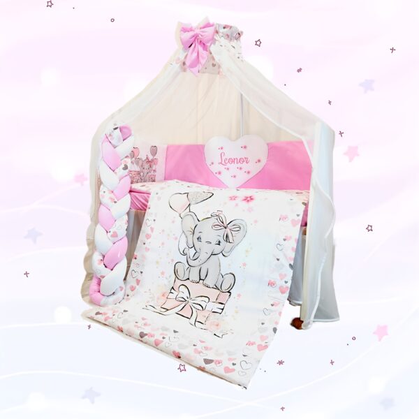 Conjunto Conforto «Elefante Corações cinzentos e rosas»