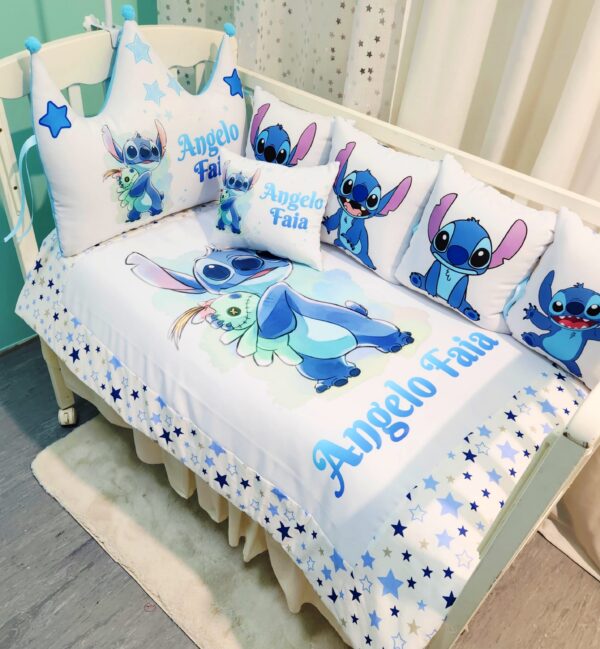 002 Conjunto Coroa «Stitch estrelas cinzentas e azuis»