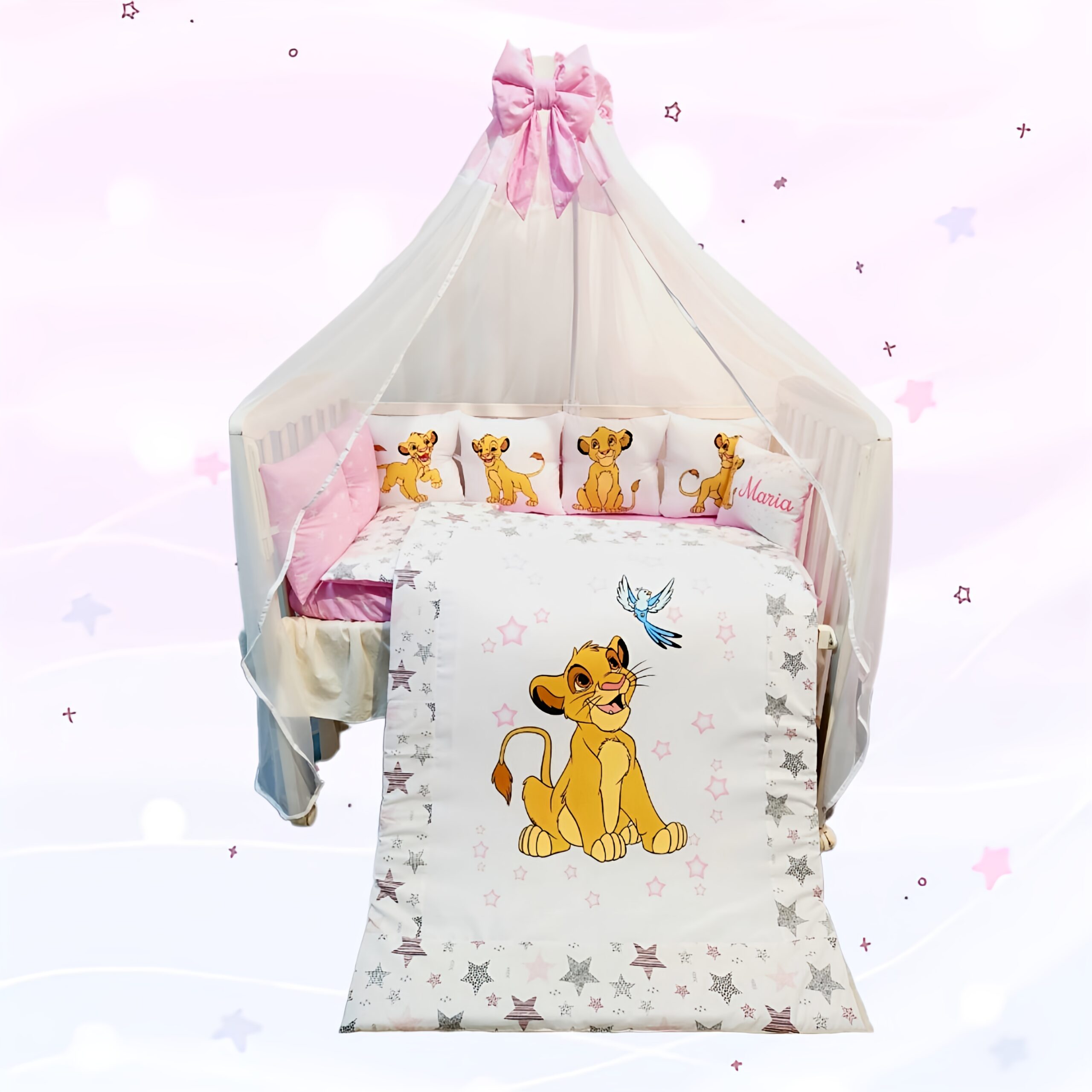 Conjunto 8 peças «Rei Leão estrelas rosas»