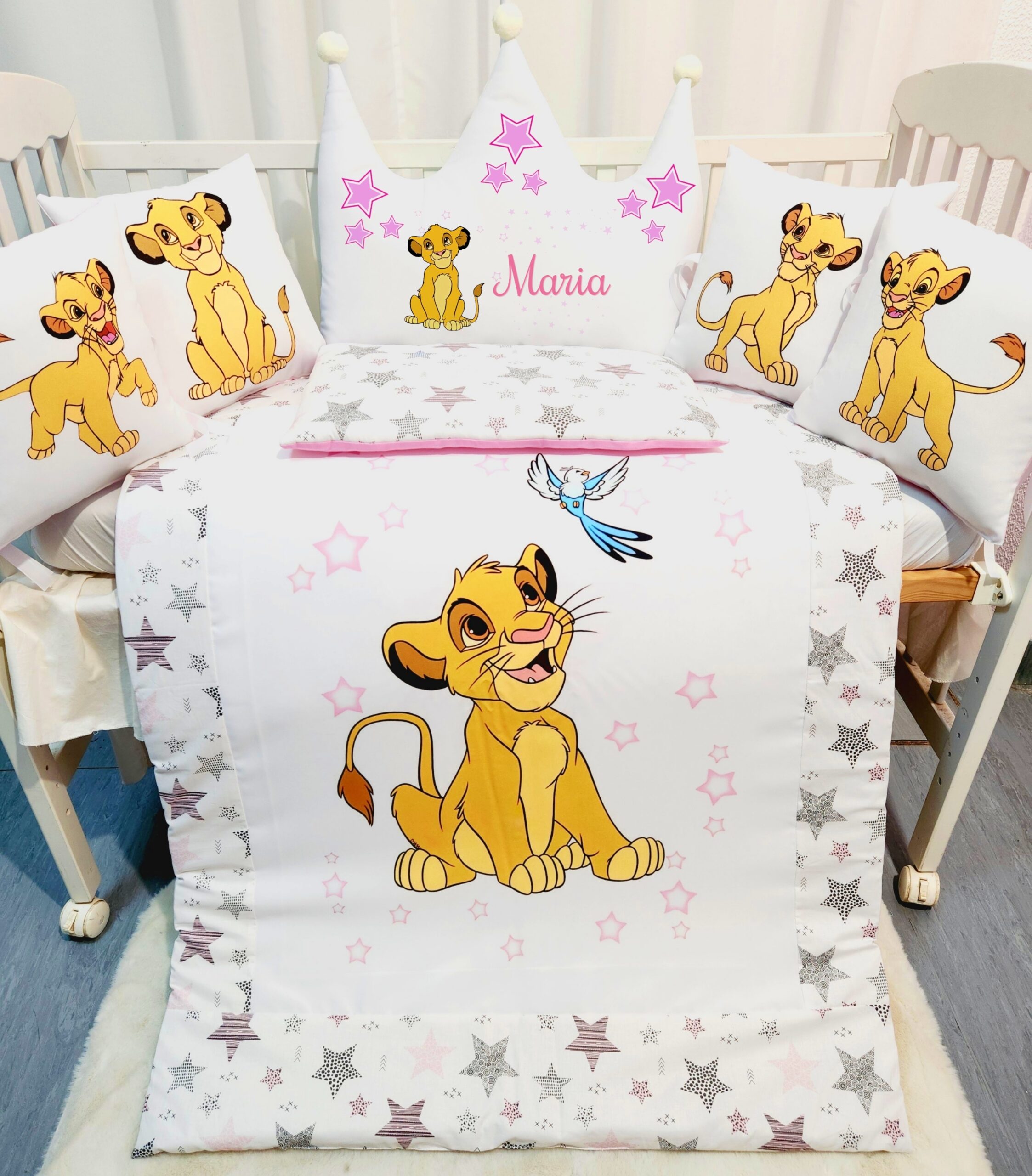 Conjunto Coroa «Rei Leão estrelas rosas»