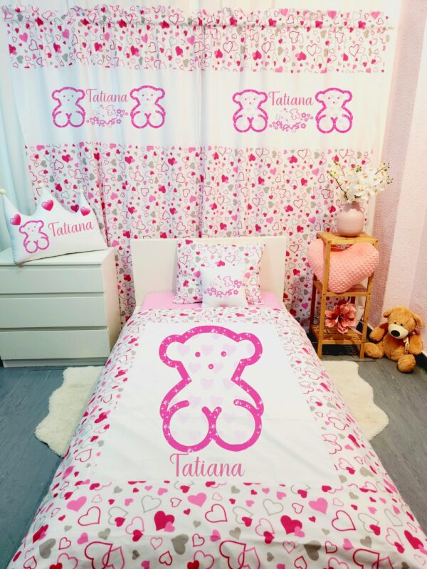 Conjunto para cama solteiro 90×200cm «Ursinha com corações»