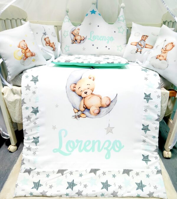 Modelo Coroa «Ursinho dorme na lua com estrelas verde água»