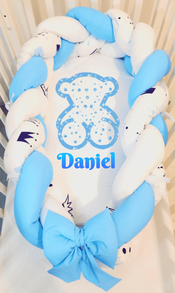 Ninho/Protetor 2 em 1 «Tous azul com coroas»