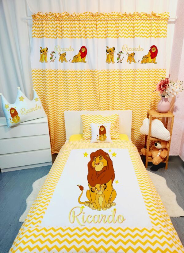 Conjunto para cama solteiro 90×200cm «Rei Leão zig zag amarelo»