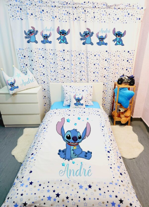 Conjunto para cama solteiro 90×200cm «Stitch azul estrelas»