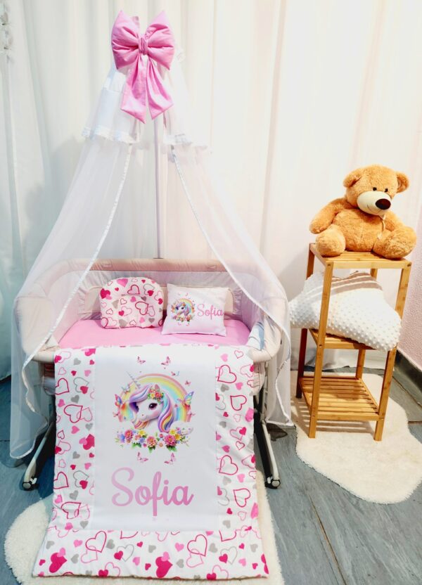 Roupa para mini berço «Unicórnio Corações»