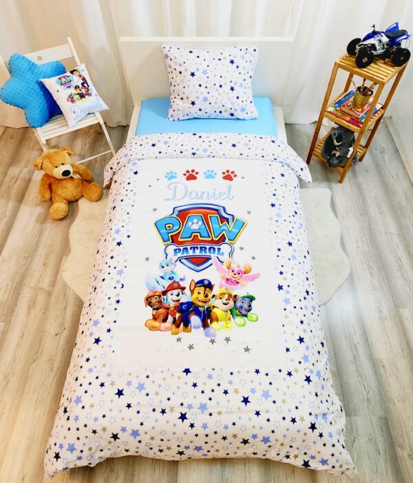 Conjunto para cama solteiro 90×200cm «Patrulha pata azul estrelas»