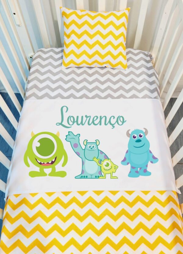 Conjunto Lençois «Monstros zig zag amarelo e cinzento»