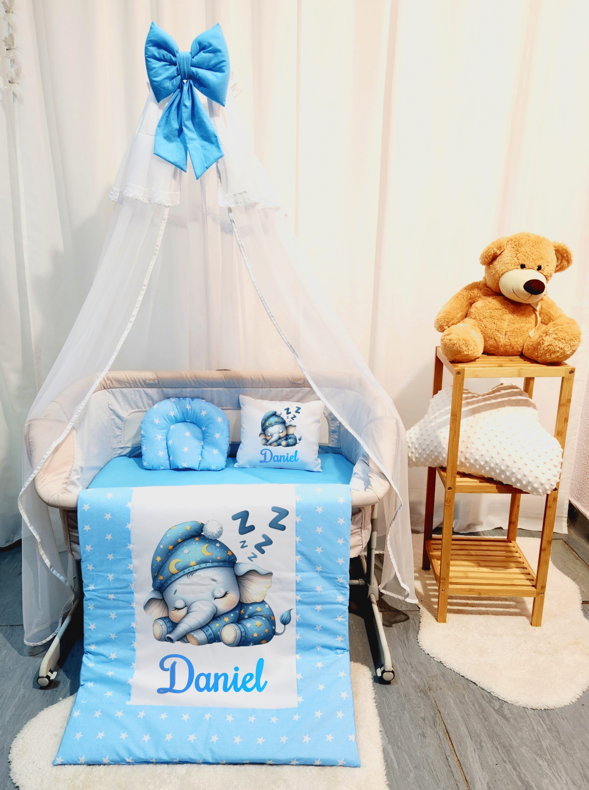 Roupa para mini berço «Elefante Azul»