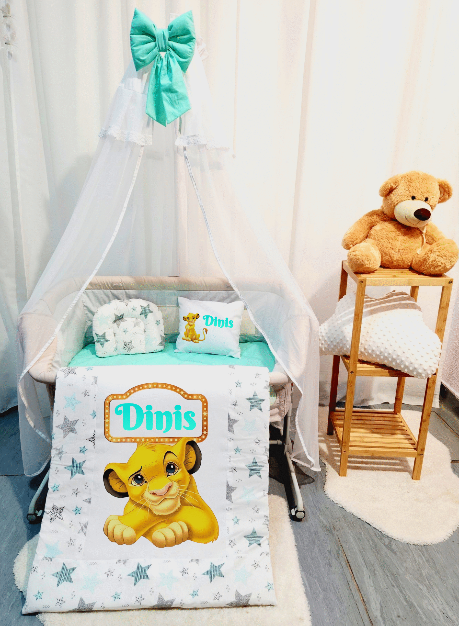 Roupa para mini berço «Rei Leão estrelas verde agua»