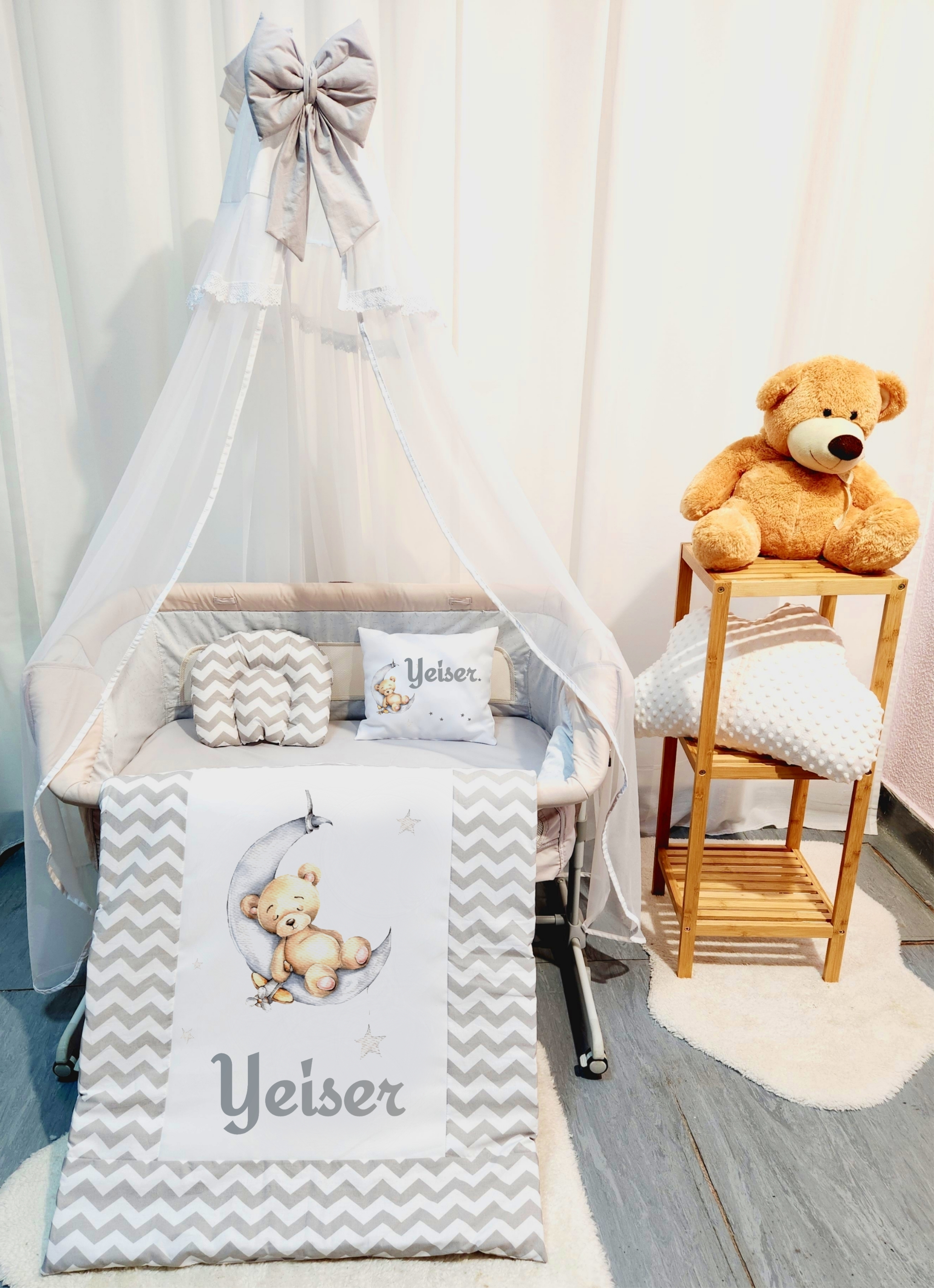 Roupa para mini berço «Ursinho cinzento»