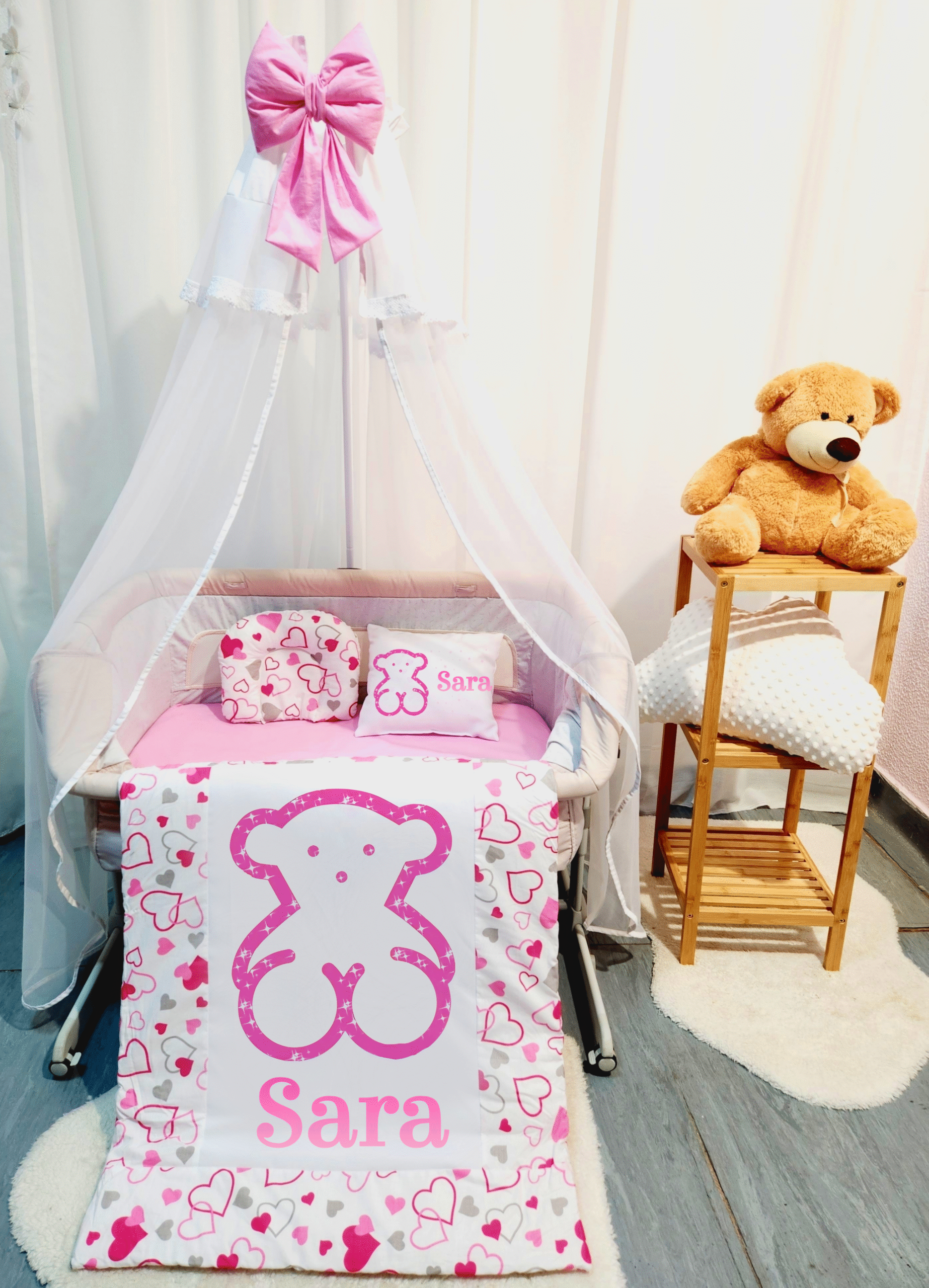 Roupa para mini berço «Tous rosa»