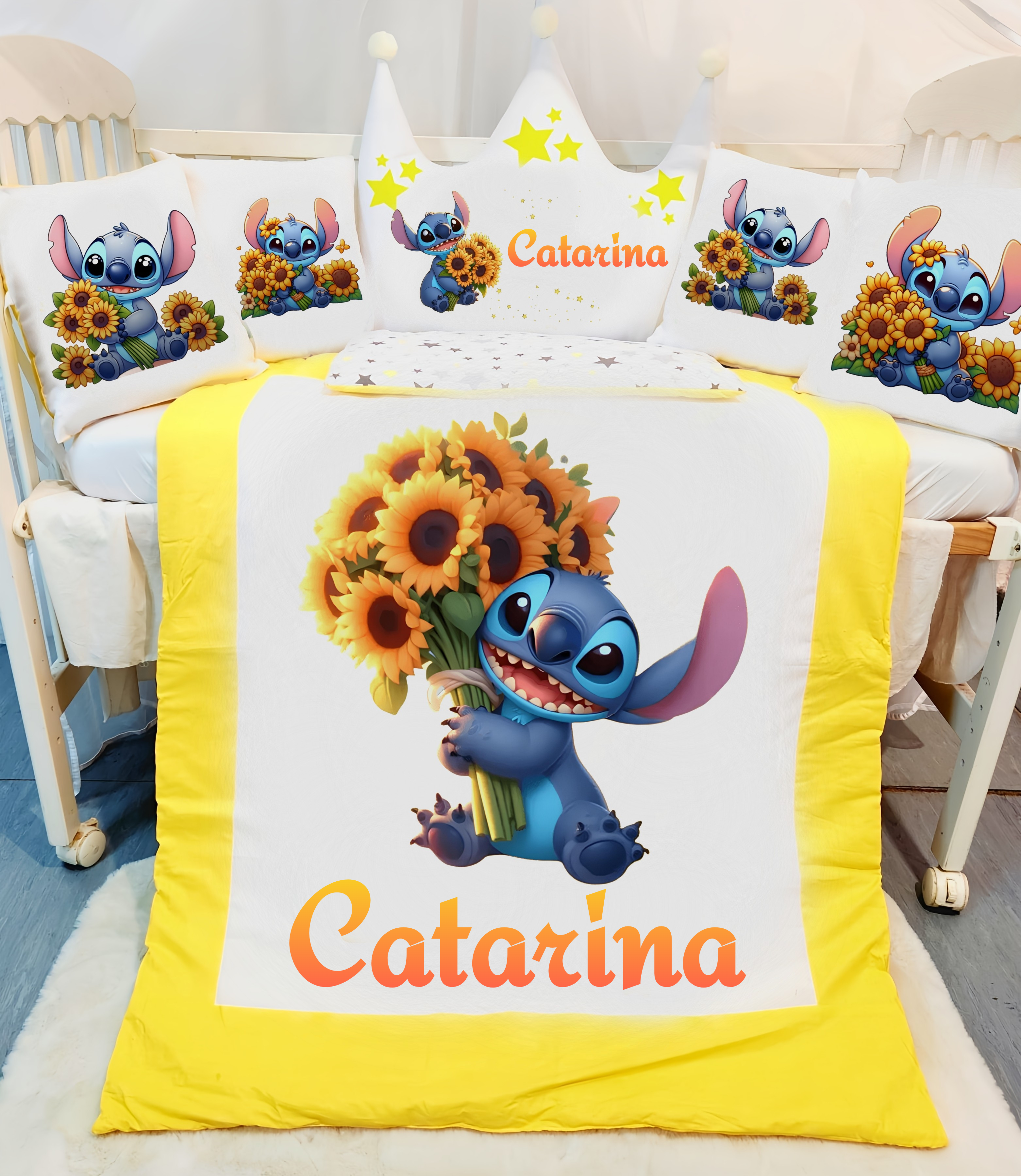 Modelo Coroa  «Stitch com flor amarela»