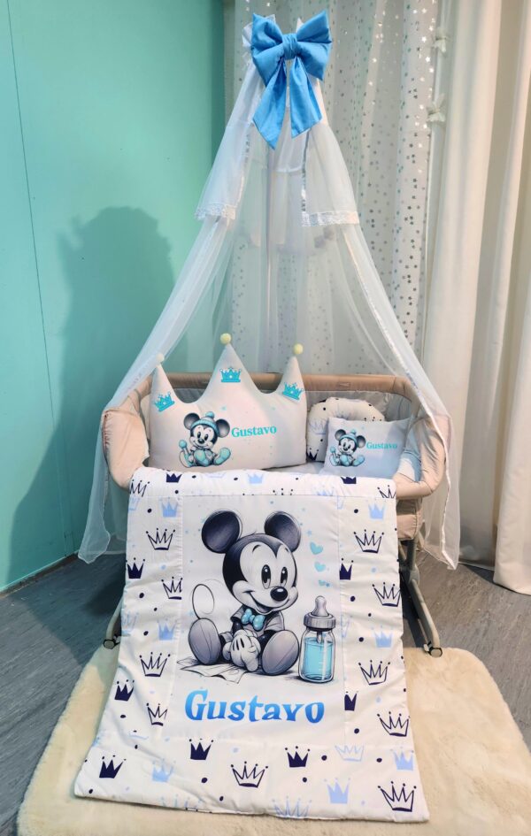 Roupa para mini berço «Mickey coroas azuis»